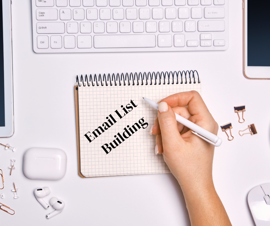 Image of a desk top displaying an email for building an email list.